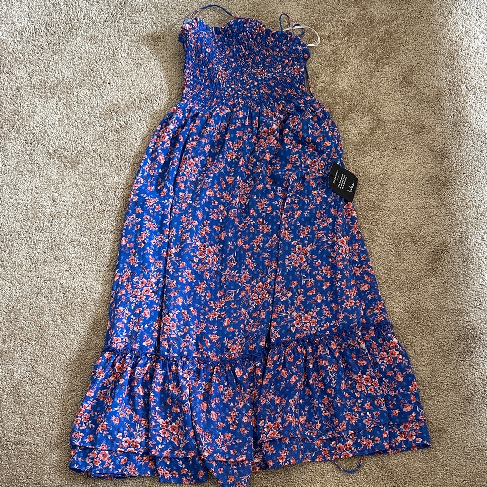 Lulu's Blue Floral Backless Dress